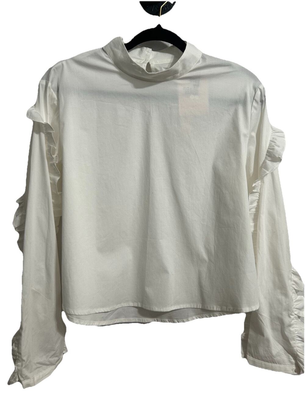 Avec Les Filles Women’s White Top Long Sleeve Ruffle Sleeve Medium NEW $58